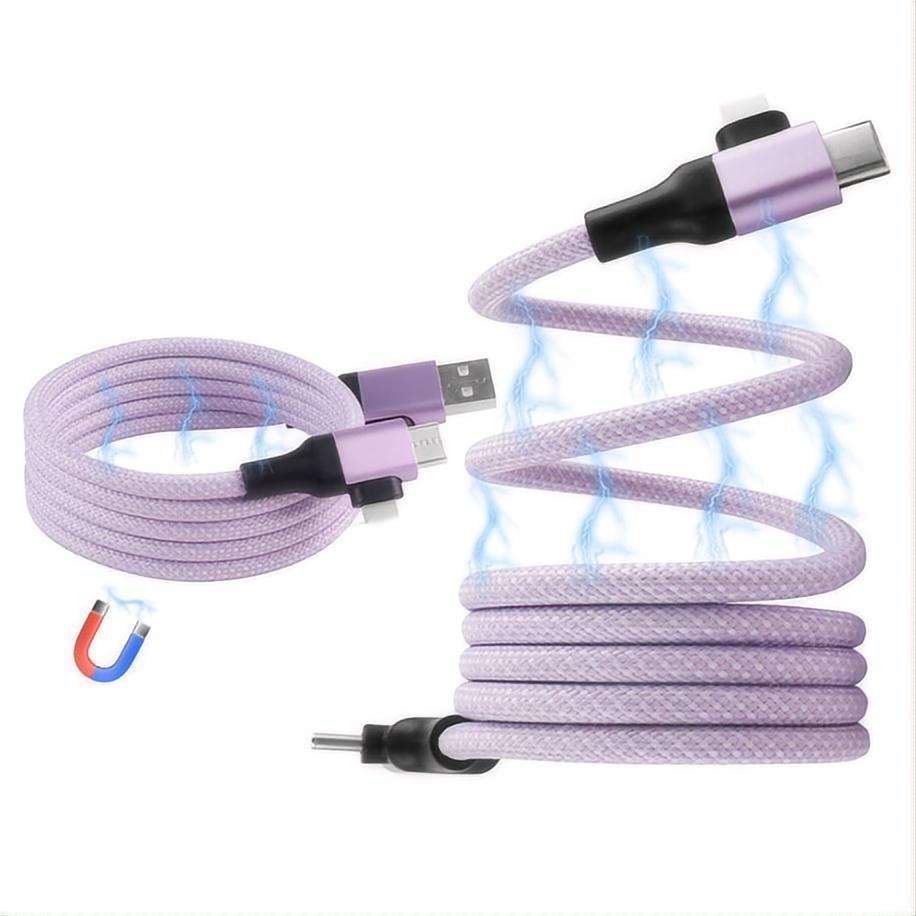 Magnetic Data Cable Fast Charging 60w Dual Input Dual Output Multi-function Magnetic Charging Cable Type-c (purple)