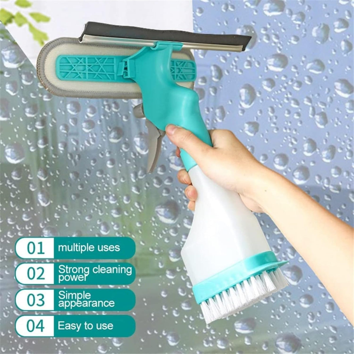 2-in-1 Spray Window Cleaner with Detachable Brush Rubber Scraper