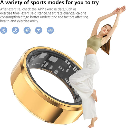 Gold Waterproof Smart Ring with Health Tracking and Remote Camera Control