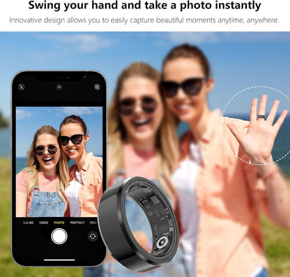 Black Waterproof Smart Ring with Health Tracking and Remote Camera Control
