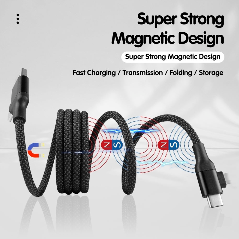 Magnetic Data Cable Fast Charging 60w Dual Input Dual Output Multi-function Magnetic Charging Cable Type-c (black)