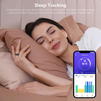 Black Waterproof Smart Ring with Health Tracking and Remote Camera Control