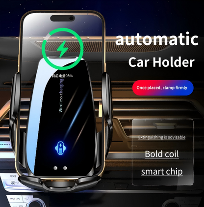 Smart Induction Car Phone Holder 15W Magnetic Wireless Fast Charging Outlet Clip-on Navigation Holder