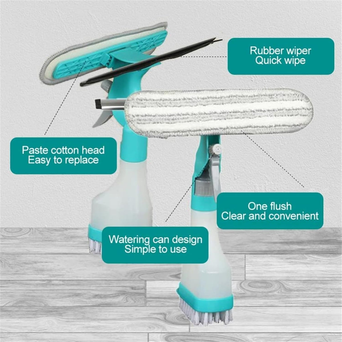 2-in-1 Spray Window Cleaner with Detachable Brush Rubber Scraper