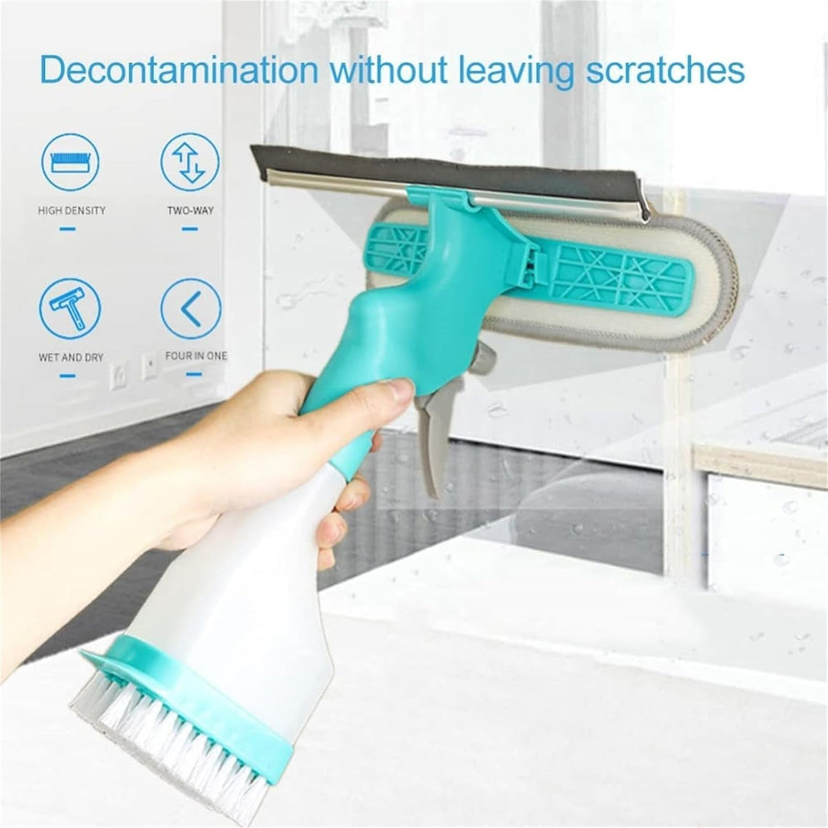 2-in-1 Spray Window Cleaner with Detachable Brush Rubber Scraper