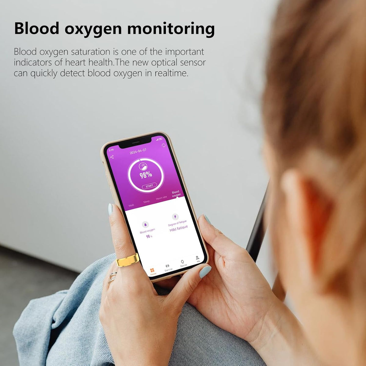 Gold Waterproof Smart Ring with Health Tracking and Remote Camera Control