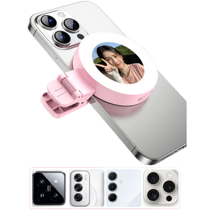 Mini 9-color Pocket Fill Light LED Selfie Ring Light Portable Cherry Pink