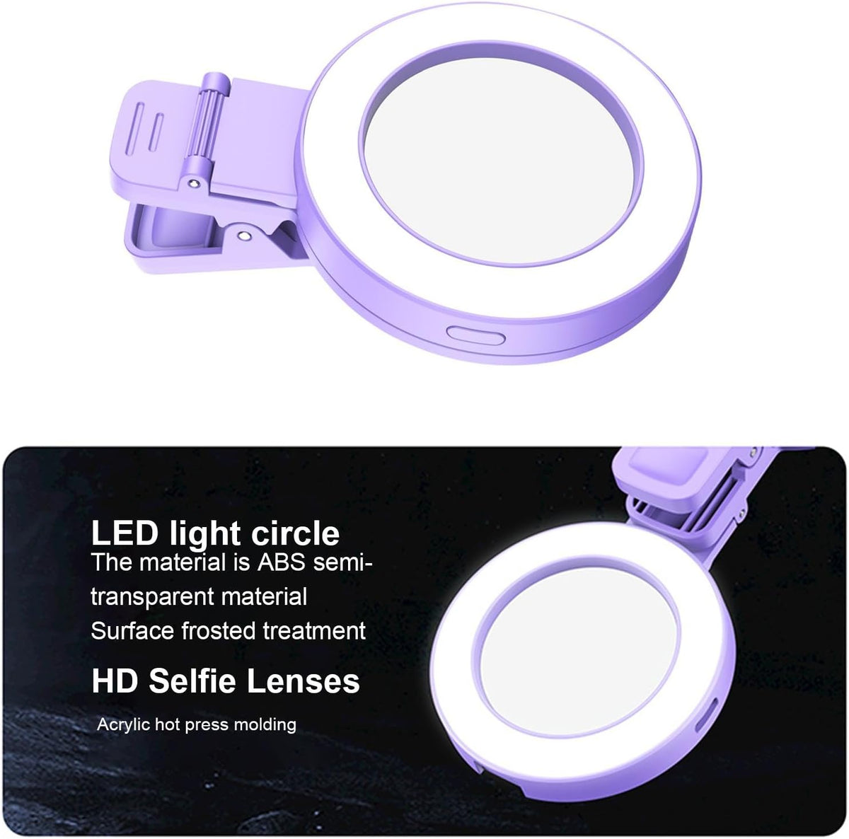 Mini 9-color Pocket Fill Light LED Selfie Ring Light Portable Light Purple