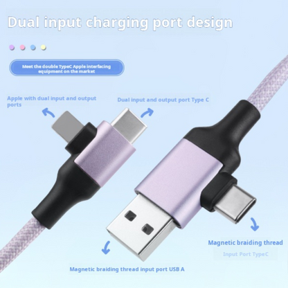 Magnetic Data Cable Fast Charging 60w Dual Input Dual Output Multi-function Magnetic Charging Cable Type-c (purple)