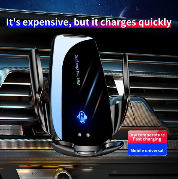 Smart Induction Car Phone Holder 15W Magnetic Wireless Fast Charging Outlet Clip-on Navigation Holder