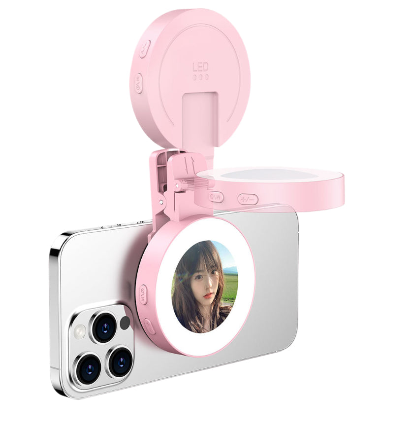Mini 9-color Pocket Fill Light LED Selfie Ring Light Portable Cherry Pink