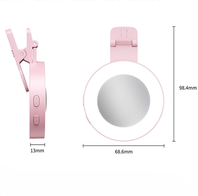 Mini 9-color Pocket Fill Light LED Selfie Ring Light Portable Cherry Pink